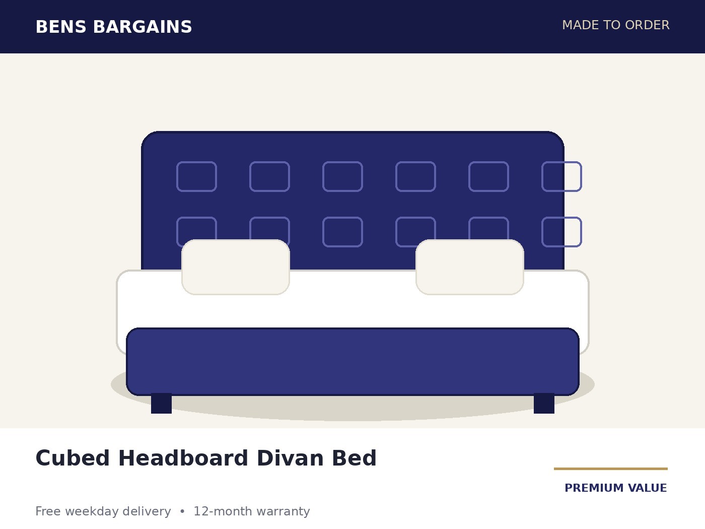 Cubed Headboard Divan Bed – Hybrid Mattress Included